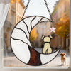 Ayadon Cat Memorial Suncatcher, Handmade Stained Glass Window Haninging Suncatcher, Pet Memorial Gift for Cat Loss, Sympathy Gift with Moon & Tree of Life for Pet Lovers