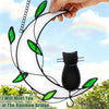 Stained Glass Window Hanging Suncatcher, IDEA SHOW Moon with Leaf Suncatcher, Real Glass Window Hanging Ornament, Handcrafted Home Decor Memorial Gift for Lover Cat Loss (Black Cat)