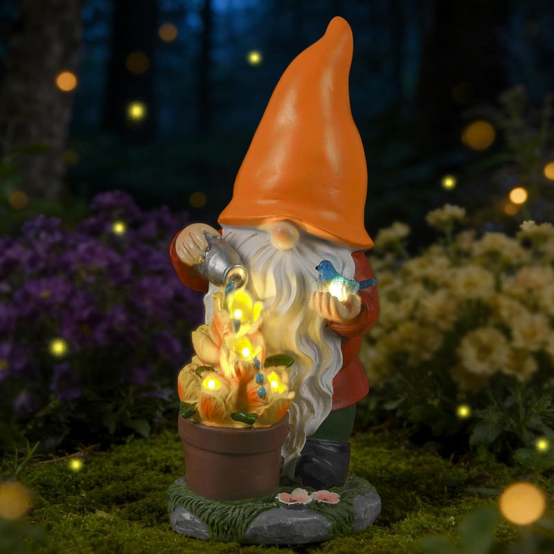 Solar Gnome Statue Outdoor Decor,Gnome Figurines with Glowing Sunflower LED Light Decoratons,for Garden Patio Yard Lawn Balcony,Housewarmng Christmas Fairytale Gifts for Women Mom Grandma