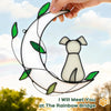 Stained Glass Window Hanging Suncatcher, IDEA SHOW Moon with Leaf Suncatcher, Real Glass Window Hanging Ornament, Handcrafted Home Decor Memorial Gift for Lover Dog Loss (White Dog)