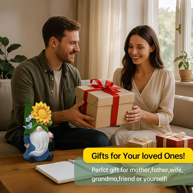 Solar Gnome Statue Outdoor Decor,Gnome Figurines with Glowing Sunflower LED Light Decoratons,for Garden Patio Yard Lawn Balcony,Housewarmng Christmas Fairytale Gifts for Women Mom Grandma