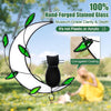 Stained Glass Window Hanging Suncatcher, IDEA SHOW Moon with Leaf Suncatcher, Real Glass Window Hanging Ornament, Handcrafted Home Decor Memorial Gift for Lover Cat Loss (Black Cat)