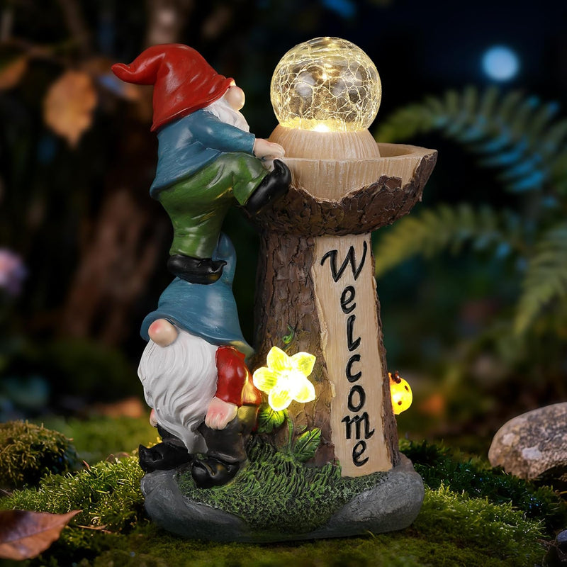 Ayadon Solar Gnome Statue Outdoor Decor,Gnome Figurines with Flower LED Light for Garden Decorations for Patio Lawn Balcony Fairy Gardens,Housewarming Gifts for Women Mom