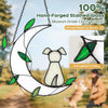 Stained Glass Window Hanging Suncatcher, IDEA SHOW Moon with Leaf Suncatcher, Real Glass Window Hanging Ornament, Handcrafted Home Decor Memorial Gift for Lover Dog Loss (White Dog)