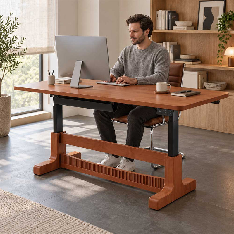 Solid Wood Electric Standing Desk Vintage Mid Century Lift Table