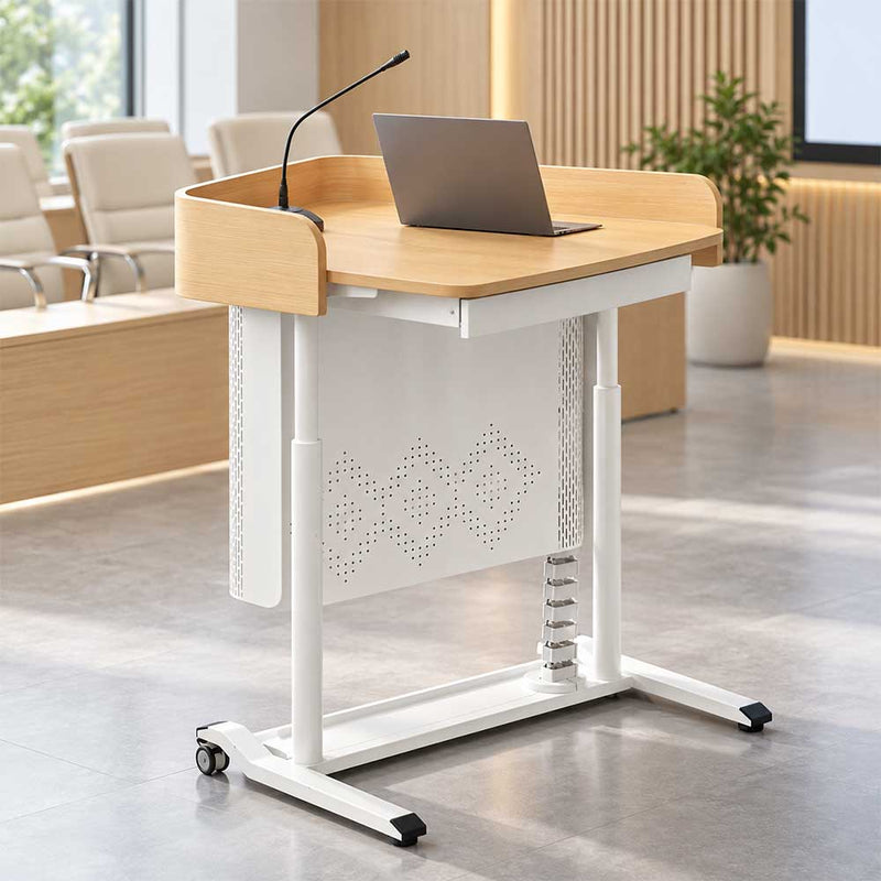 Mobile Pneumatic Standing Podium Height Adjustable Lectern Desk