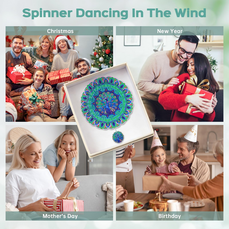 Wind Spinners Outdoor, IDEA SHOW 12In Stainless Steel Wind Spinners Outside, 3D Kinetic Hanging Sculpture, Rustproof Metal Garden Decor Ornaments for Yard Art, Women, Men, Holidays (Blue Peacock)