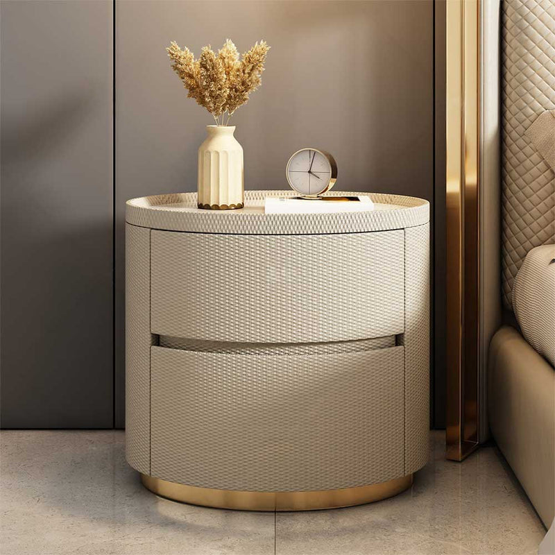 Solid Wood Oval Nightstand with Stone Top
