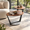 Modern Solid Walnut Leaf Tiered End Table with Marble Base