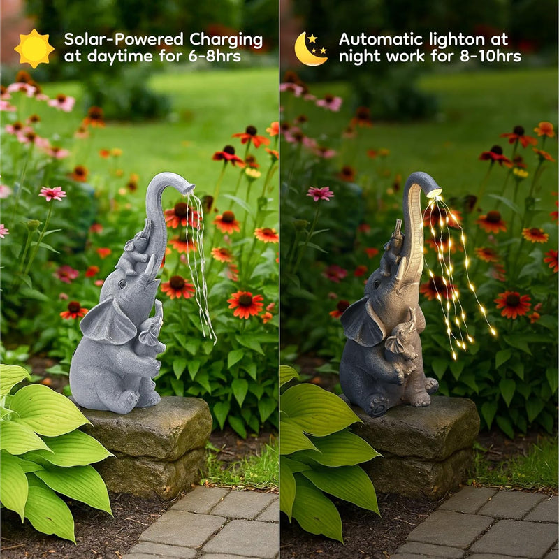 IDEA SHOW Solar Garden Outdoor Statue with 35 LED Lights, Elephant Figurine for Patio, Balcony, Courtyard, Lawn Ornaments, Unique Housewarming and Birthday Gifts for Women, Mom, Grandma, Elderly