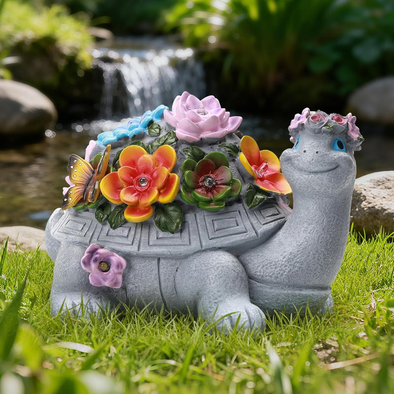 IDEA SHOW Solar Turtle Statue, Outdoor Figurine Decorations Ornament Lamps for Outside Yard, Lawn, Patio, Porch, Balcony, Housewarming Birthday for Mom Women Grandma