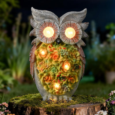 IDEA SHOW Solar owl Garden Statues Outdoor Decor, Resin Owl Figurine Decorations with Solar Light, Whimsical Owl Sculpture for Patio, Balcony, Yard, Lawn Ornament, Perfect Garden