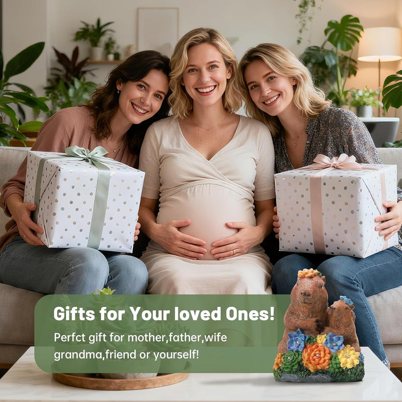 Solar Capybara Statue Outdoor Decor, Capybara Family Figurines with LED Light for Pond Patio Gardens Lawn, Housewarming for Women Mom Grandma