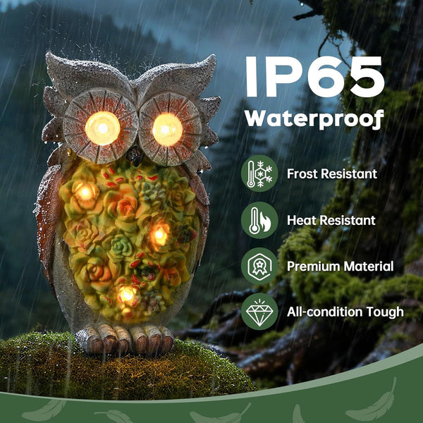 IDEA SHOW Solar owl Garden Statues Outdoor Decor, Resin Owl Figurine Decorations with Solar Light, Whimsical Owl Sculpture for Patio, Balcony, Yard, Lawn Ornament, Perfect Garden