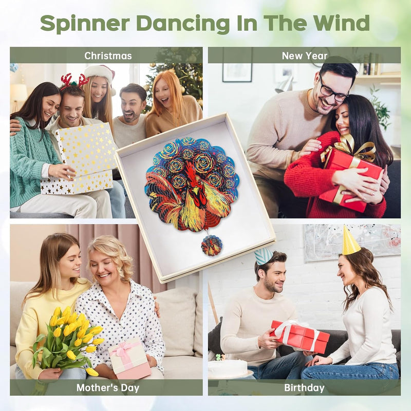 Wind Spinners Outdoor, IDEA SHOW 12In Stainless Steel Wind Spinners Outside, 3D Kinetic Hanging Sculpture, Rustproof Metal Garden Decor Ornaments for Yard Art, Women, Men, Holidays (Red Rooster)