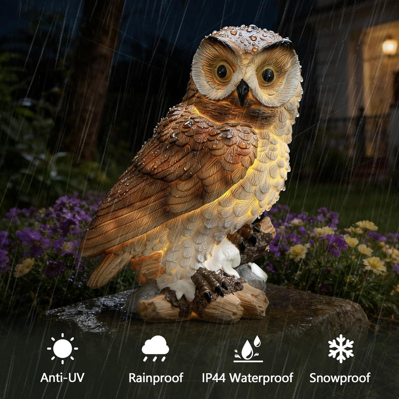 Ayadon Solar Owl Garden Outdoor Statue,Owl Figurine Sculpture with LED Lights for Porch Patio Lawn Yard Deck Decor - Ideal Housewarming Christmas Gift for Women Men Owl Lover(Brown)