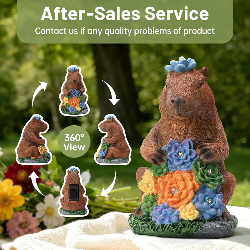 Ayadon Solar Capybara Statue Outdoor Decor,Capybara Figurines with Flower LED Light,Zen Friend for Patio Pond,Yoga Garden Spaces,Housewarming for Women