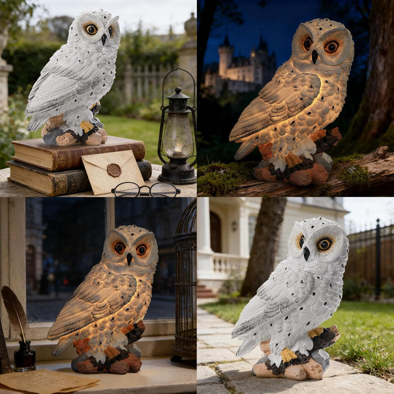 Ayadon Solar Owl Garden Outdoor Statue,Owl Figurine Sculpture with LED Lights for Porch Patio Lawn Yard Deck Decor - Ideal Housewarming Christmas Gift for Women Men Owl Lover(White)