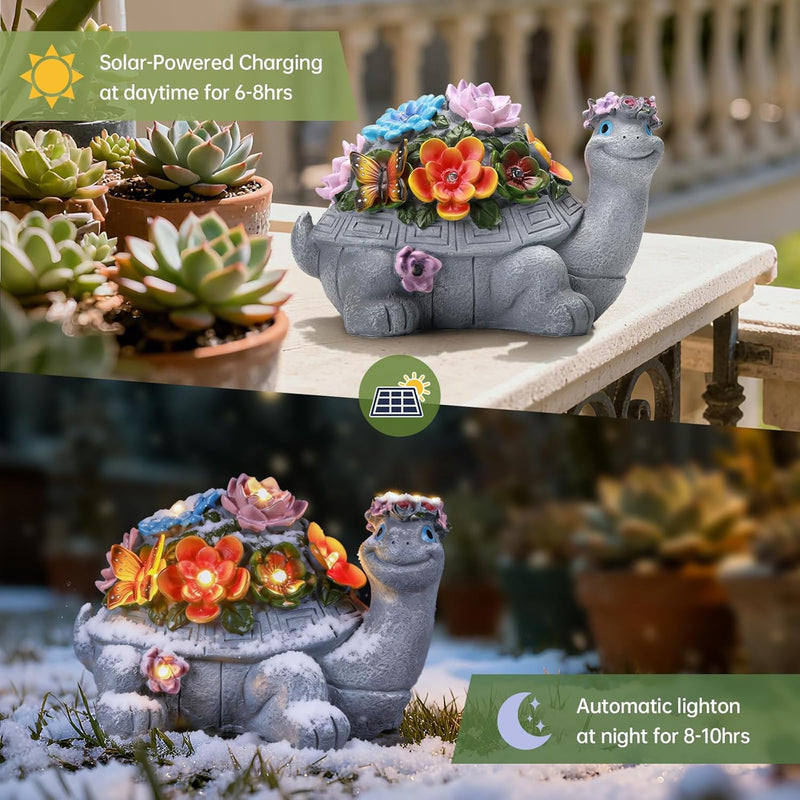 IDEA SHOW Solar Turtle Statue, Outdoor Figurine Decorations Ornament Lamps for Outside Yard, Lawn, Patio, Porch, Balcony, Housewarming Birthday for Mom Women Grandma
