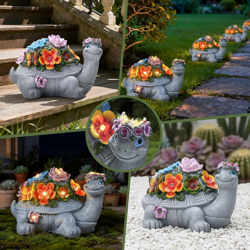 IDEA SHOW Solar Turtle Statue, Outdoor Figurine Decorations Ornament Lamps for Outside Yard, Lawn, Patio, Porch, Balcony, Housewarming Birthday for Mom Women Grandma