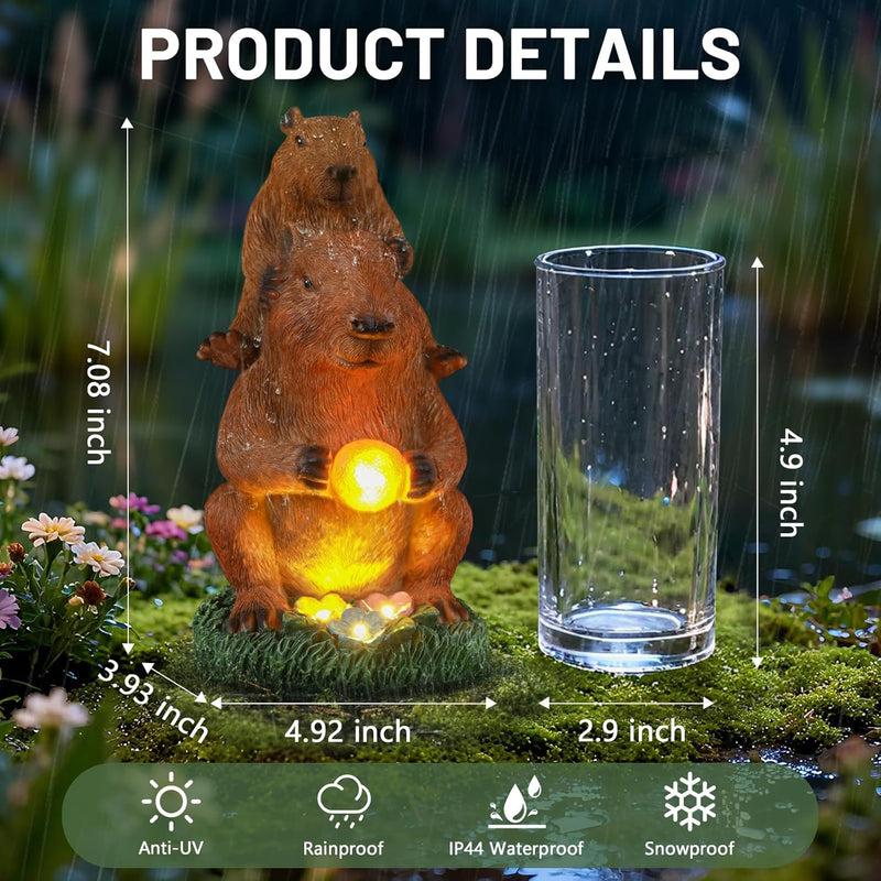 IDEA SHOW Solar Capybara Garden Statue, Outdoor Decor with LED Light, Lawn Ornament for Pondside, Patio, Yard, Unique Housewarming Gift for Women Mom Grandma