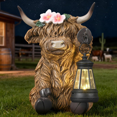 Ayadon Solar Highland Cow Garden Outdoor Statue,Highland Cow Figurines Sculpture with LED,Farmhouse Decor,Patio Balcony Yard for Pasture & Farm Theme Housewarming Gifts for Women Mom