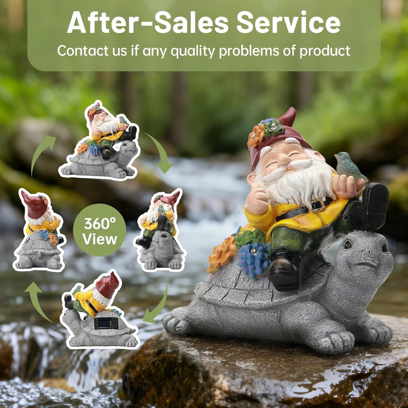 Ayadon Solar Gnome Statue Outdoor Decor, Gnome on Turtle Figurines with LED Light for for Fairy Garden Yard Balcony Lawn Christmas Housewarming Whimsical Gifts for Women Mom Grandma