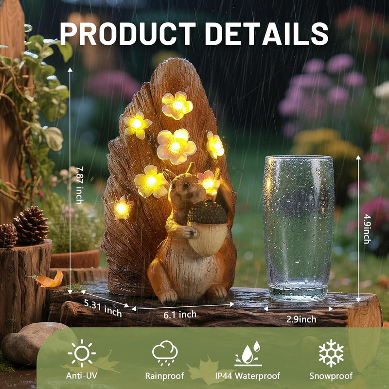 Solar Squirrel Statue Ourdoor Decor,Squirrel Figurines with Flower LED Light Decorations for Garden Woodland Patio Yard Porch, Housewarmng for Women Mom Grandma