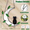 Stained Glass Window Hanging Suncatcher, IDEA SHOW Moon with Leaf Suncatcher, Real Glass Window Hanging Ornament, Handcrafted Home Decor Memorial Gift for Lover Cat Loss (Black Cat)