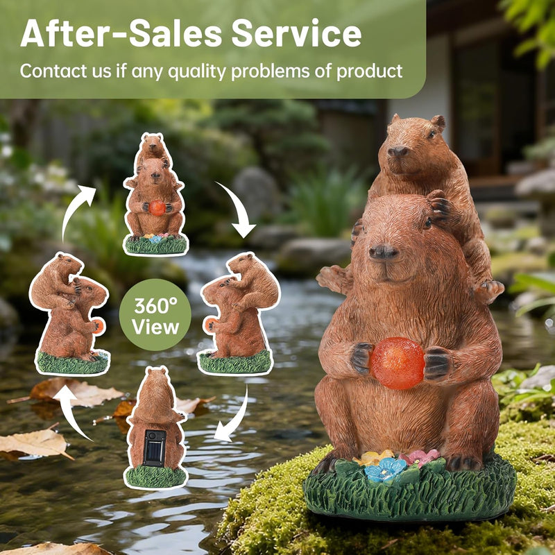 IDEA SHOW Solar Capybara Garden Statue, Outdoor Decor with LED Light, Lawn Ornament for Pondside, Patio, Yard, Unique Housewarming Gift for Women Mom Grandma