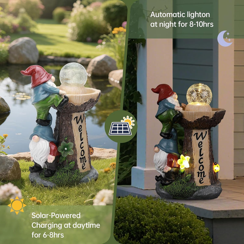 Solar Gnome Statue Outdoor Decor, Gnome with Glowing Globe Light Figurines - for Garden Patio Yard Lawn Housewarming for Women Mom Grandma