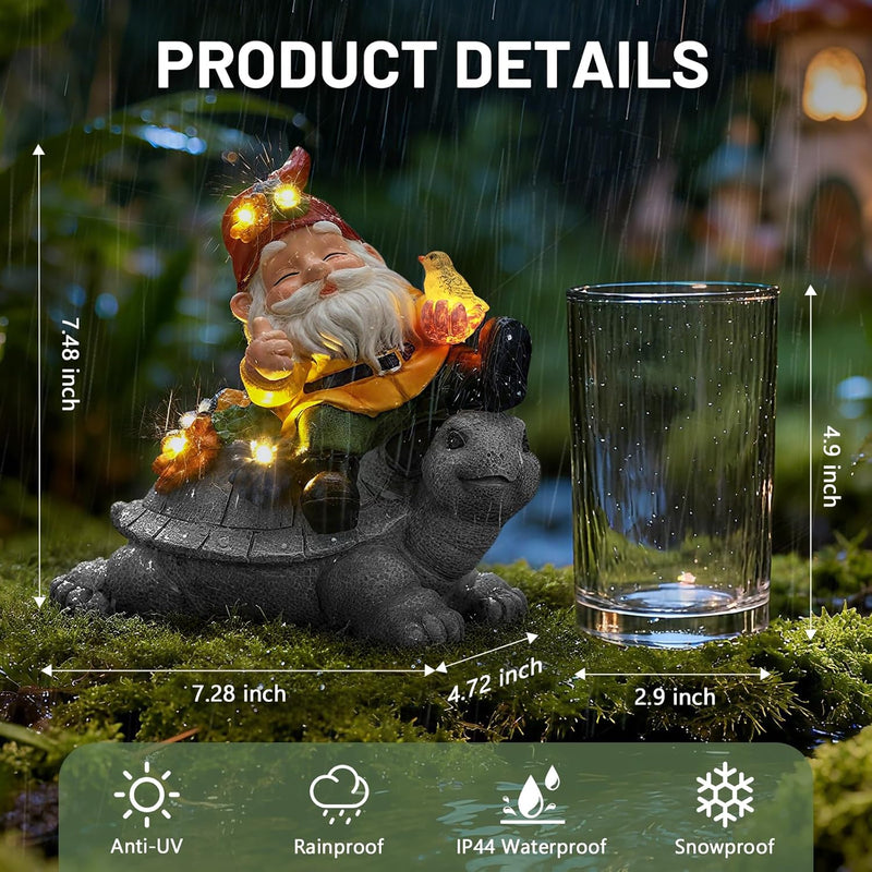 Ayadon Solar Gnome Statue Outdoor Decor, Gnome on Turtle Figurines with LED Light for for Fairy Garden Yard Balcony Lawn Christmas Housewarming Whimsical Gifts for Women Mom Grandma