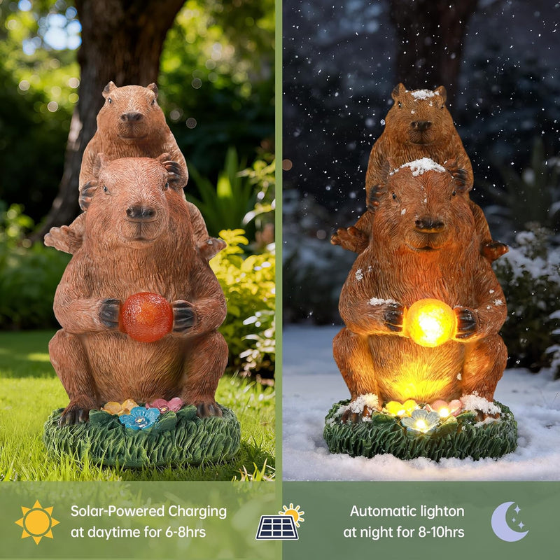 IDEA SHOW Solar Capybara Garden Statue, Outdoor Decor with LED Light, Lawn Ornament for Pondside, Patio, Yard, Unique Housewarming Gift for Women Mom Grandma