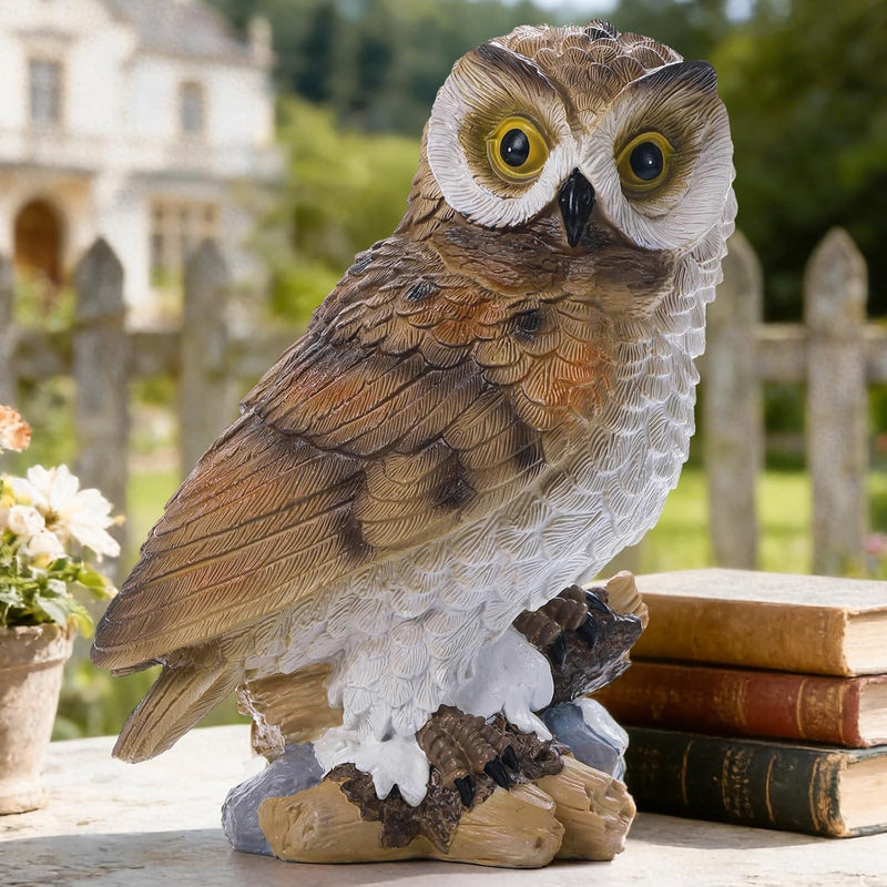 Ayadon Solar Owl Garden Outdoor Statue,Owl Figurine Sculpture with LED Lights for Porch Patio Lawn Yard Deck Decor - Ideal Housewarming Christmas Gift for Women Men Owl Lover(Brown)