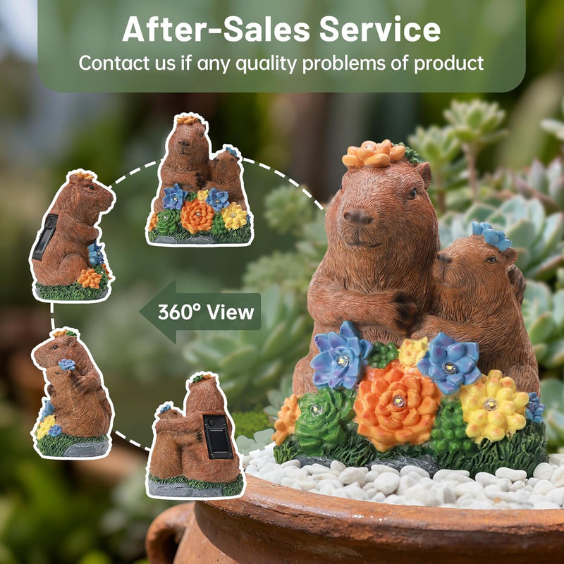 Solar Capybara Statue Outdoor Decor, Capybara Family Figurines with LED Light for Pond Patio Gardens Lawn, Housewarming for Women Mom Grandma