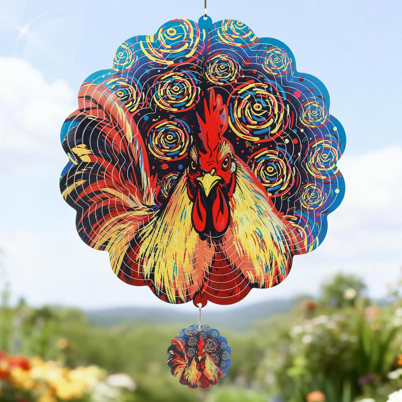 Wind Spinners Outdoor, IDEA SHOW 12In Stainless Steel Wind Spinners Outside, 3D Kinetic Hanging Sculpture, Rustproof Metal Garden Decor Ornaments for Yard Art, Women, Men, Holidays (Red Rooster)