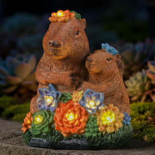 Solar Capybara Statue Outdoor Decor, Capybara Family Figurines with LED Light for Pond Patio Gardens Lawn, Housewarming for Women Mom Grandma