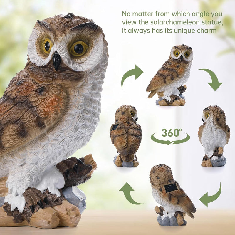 Ayadon Solar Owl Garden Outdoor Statue,Owl Figurine Sculpture with LED Lights for Porch Patio Lawn Yard Deck Decor - Ideal Housewarming Christmas Gift for Women Men Owl Lover(Brown)