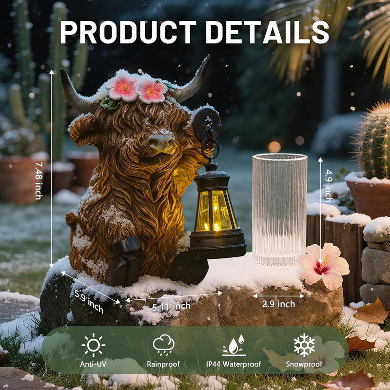 Ayadon Solar Highland Cow Garden Outdoor Statue,Highland Cow Figurines Sculpture with LED,Farmhouse Decor,Patio Balcony Yard for Pasture & Farm Theme Housewarming Gifts for Women Mom