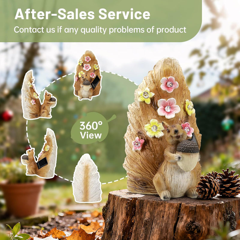 Solar Squirrel Statue Ourdoor Decor,Squirrel Figurines with Flower LED Light Decorations for Garden Woodland Patio Yard Porch, Housewarmng for Women Mom Grandma