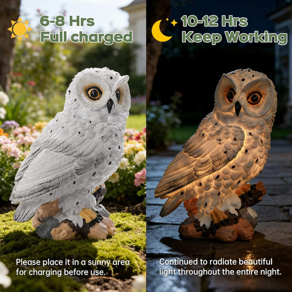 Ayadon Solar Owl Garden Outdoor Statue,Owl Figurine Sculpture with LED Lights for Porch Patio Lawn Yard Deck Decor - Ideal Housewarming Christmas Gift for Women Men Owl Lover(White)