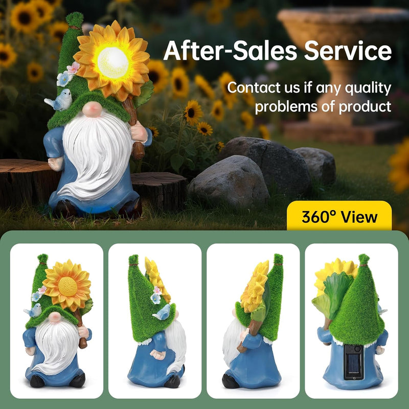 Solar Gnome Statue Outdoor Decor,Gnome Figurines with Glowing Sunflower LED Light Decoratons,for Garden Patio Yard Lawn Balcony,Housewarmng Christmas Fairytale Gifts for Women Mom Grandma