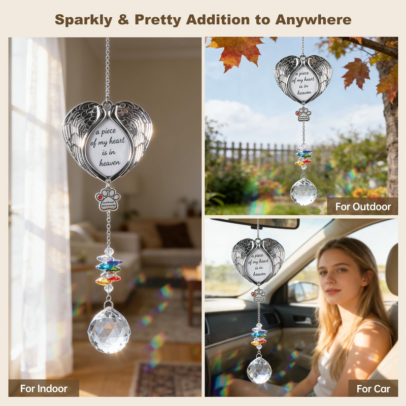 Dog Memorial Suncatcher, Gifts for Loss of Dog, IDEA SHOW Pet Sympathy Suncatcher with Personalized Photos, Heart Shaped Cat Bereavement Ornament, Thoughtful Cat Death Remembrance Gift for Pet Lovers
