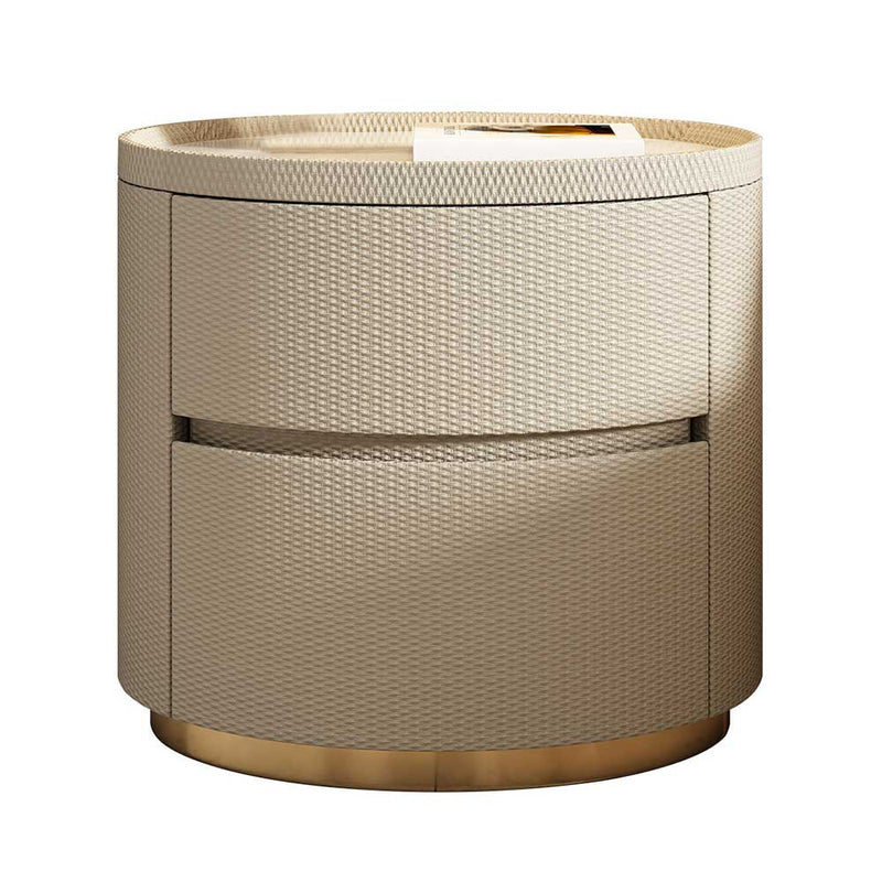 Solid Wood Oval Nightstand with Stone Top