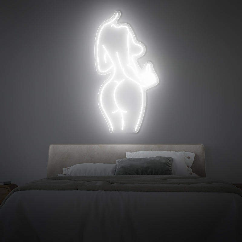 Woman Body Shape With Middle Finger Neon Sign