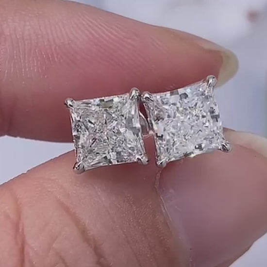 Aureline-Jewelry Princess Cut Lab Diamond Studs  Earrings (3.07 Ct. Tw.)