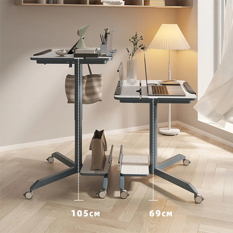 Mobile Standing Desk Cart with Lockable Wheels Home Height Adjustable Small Movable Pneumatic Standing Desk