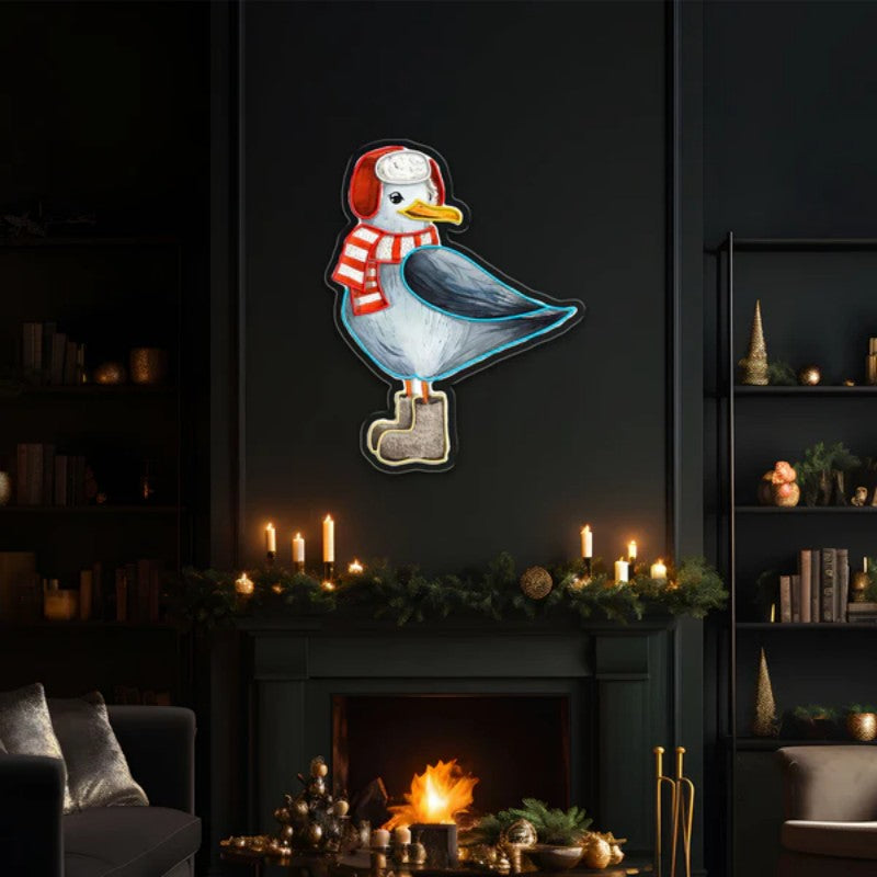 Winter Seagull Neon Sign – Cozy LED Wall Light for Christmas & Holiday Home Décor