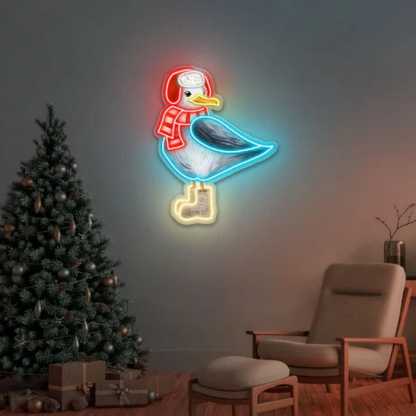 Winter Seagull Neon Sign – Cozy LED Wall Light for Christmas & Holiday Home Décor