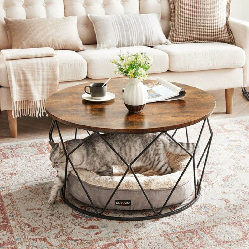 Round Coffee Table With Geometric Metal Frame